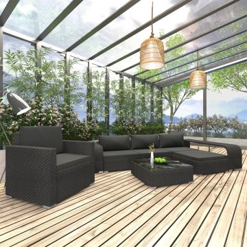 vidaXL Set mobilier de grădină cu perne, 8 piese, negru, poliratan