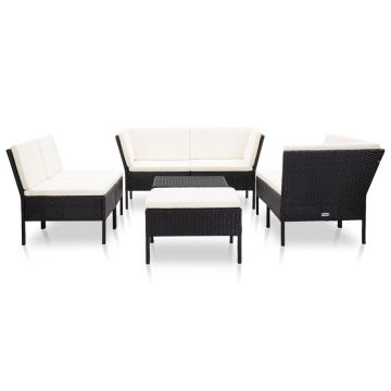 vidaXL Set mobilier de grădină cu perne, 8 piese, negru, poliratan