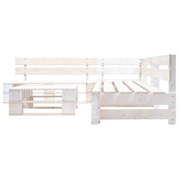vidaXL Set mobilier de grădină din paleți, 4 piese, alb, lemn