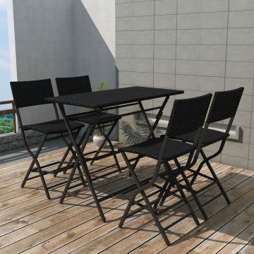 vidaXL Set mobilier exterior pliabil, 5 piese, negru oțel, poliratan