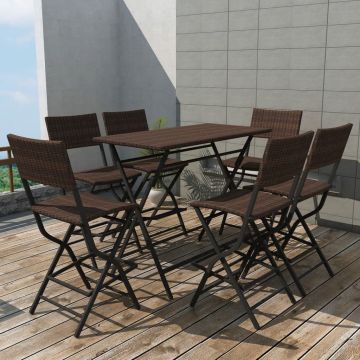 vidaXL Set mobilier exterior pliabil, 7 piese, maro, oțel, poliratan