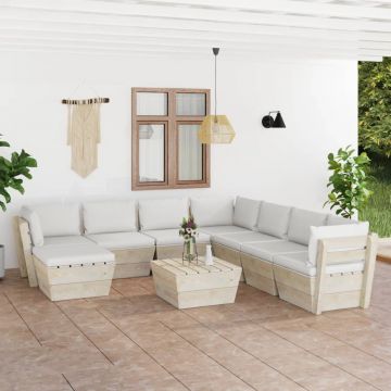 vidaXL Set mobilier grădină din paleți cu perne, 9 piese, lemn molid
