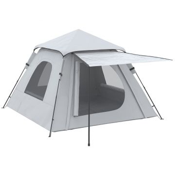 Outsunny Cort de Camping Automat cu Veranda pentru 2-3 Persoane, Cort Pop-Up in Aer Liber, Adapost Portabil pentru Drumetii cu Ferestre cu Plasa, Usa cu Fermoar,Geanta de Transport Portabila | Aosom Romania