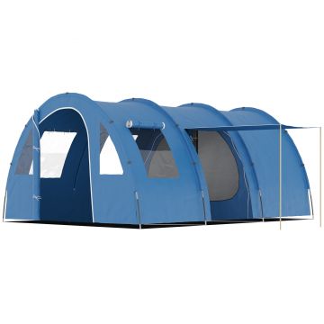 Outsunny Cort Tunel pentru 5-6 Persoane, Cort de Camping cu Doua Camere, cu Podea Cusuta, 2 Usi si Geanta de Transport | AOSOM RO