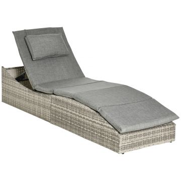 Outsunny sezlong din rachita pentru exterior, sezlong din ratan din PE, pliabil, pentru terasa, langa piscina, cu perna | AOSOM RO
