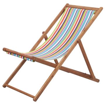 Scaun de plaja pliabil, multicolor, textil si cadru din lemn -44002