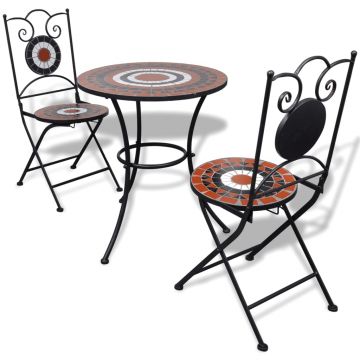 Set mobilier bistro, 3 piese, teracota/alb, placi ceramice