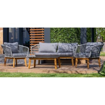 Set mobilier premium de gradina Dubai Rope, lemn, gri