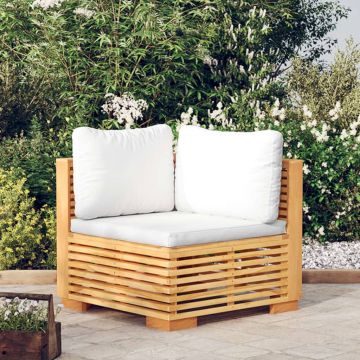 vidaXL Canapea de colț de grădină cu perne crem, lemn masiv de tec