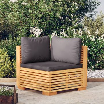 vidaXL Canapea de colț de grădină cu perne gri închis lemn masiv tec