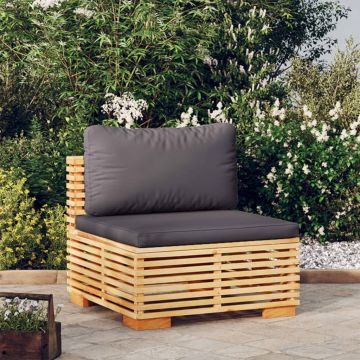vidaXL Canapea de mijloc de grădină cu perne gri închis lemn masiv tec