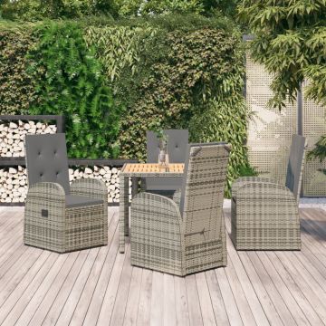 vidaXL Set mobilier de grădină cu perne, 5 piese, gri, poliratan