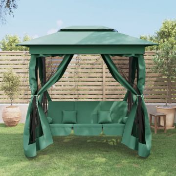 vidaXL Pavilion de grădină & balansoar convertibil verde textil & oțel