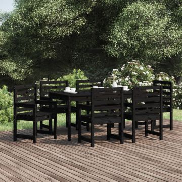 vidaXL Set masă de grădină, 7 piese, negru, lemn masiv de pin