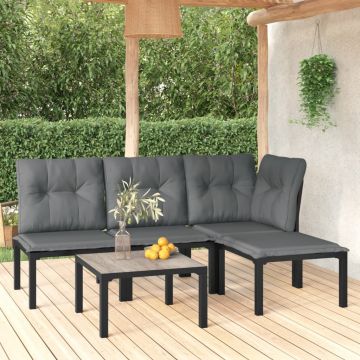 vidaXL Set mobilier de grădină, 5 piese, negru/gri, poliratan