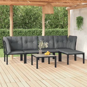 vidaXL Set mobilier de grădină, 6 piese, negru și gri, poliratan