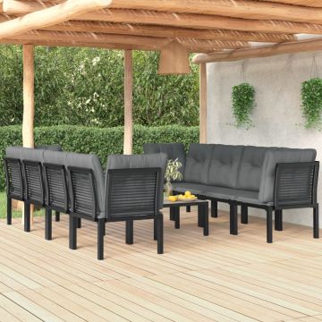 vidaXL Set mobilier de grădină, 9 piese, negru și gri, poliratan