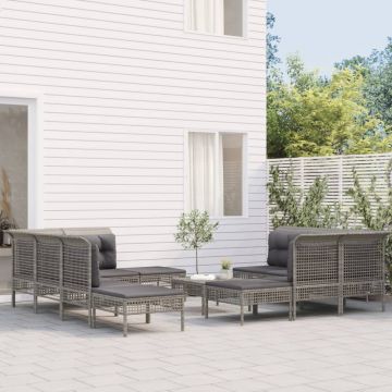 vidaXL Set mobilier de grădină cu perne, 11 piese, gri, poliratan