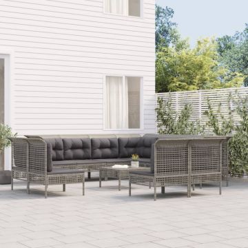 vidaXL Set mobilier de grădină cu perne, 11 piese, gri, poliratan