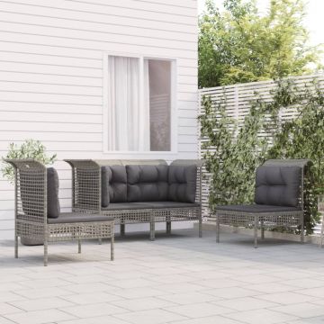 vidaXL Set mobilier de grădină cu perne, 4 piese, gri, poliratan