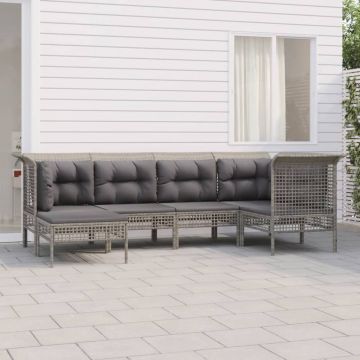 vidaXL Set mobilier de grădină cu perne, 6 piese, gri, poliratan