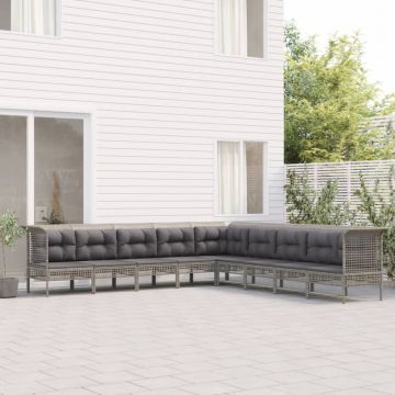 vidaXL Set mobilier de grădină cu perne, 9 piese, gri, poliratan