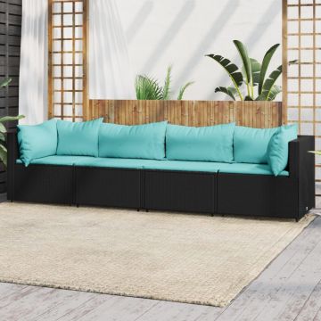 vidaXL Set mobilier relaxare grădină 4 piese cu perne poliratan negru