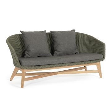 Canapea fixa pentru gradina / terasa, din aluminiu si lemn de tec, 2 locuri, Coachella Verde Olive / Natural, l168xA78xH77 cm