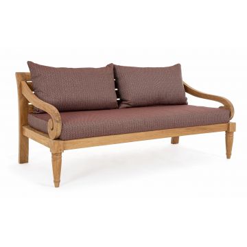 Canapea fixa pentru gradina / terasa, din lemn de tec, 3 locuri, Karuba Burgundy / Natural, l165xA80xH75 cm