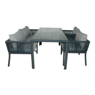 Set de dining pentru grădină gri din ratan artificial pentru patru persoane Vera 3 – Floriane Garden