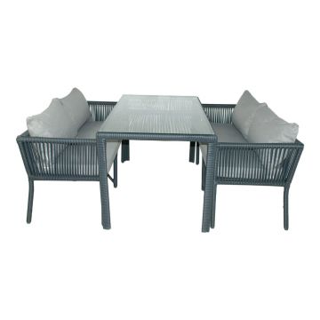 Set de dining pentru grădină gri din ratan artificial pentru patru persoane Vera 4 – Floriane Garden