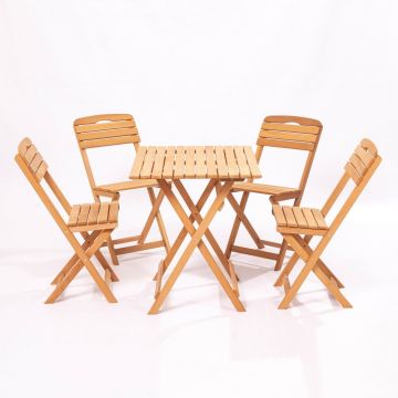 Set de dining pentru grădină în culoare naturală din lemn masiv de fag pentru patru persoane – Floriane Garden