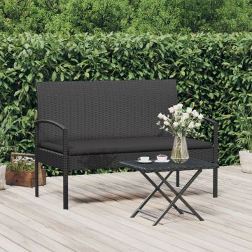 vidaXL Bancă de grădină cu pernă, negru, 105 cm, poliratan