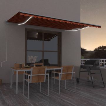 vidaXL Copertină automată cu LED & senzor vânt, oranj/maro, 500x350 cm
