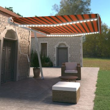 vidaXL Copertină automată cu LED & senzor vânt, oranj/maro, 500x350cm