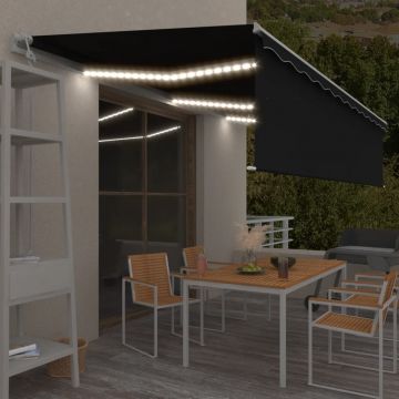 vidaXL Copertină automată cu stor, LED, senzor vânt, antracit, 6x3 m
