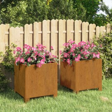 vidaXL Jardinieră cu picioare, 2 buc, ruginiu, 32x30x33cm, oțel corten