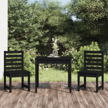 vidaXL Set bistro de grădină, 3 piese, negru, lemn masiv de pin