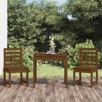 vidaXL Set bistro de grădină, maro miere, 3 piese, lemn masiv de pin
