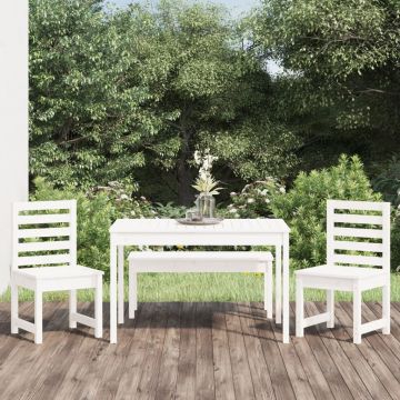 vidaXL Set de dining pentru grădină, 4 piese, alb, lemn masiv de pin