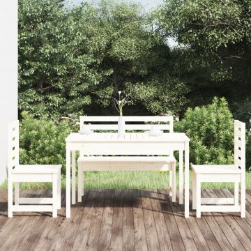 vidaXL Set de dining pentru grădină, 4 piese, alb, lemn masiv de pin