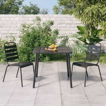 vidaXL Set de masă grădină, 3 piese, antracit, oțel