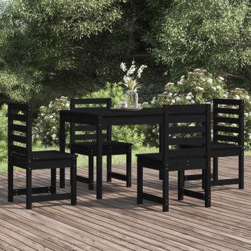 vidaXL Set de masă pentru grădină, 5 piese, negru, lemn masiv de pin