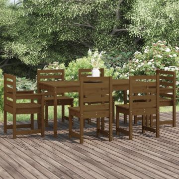 vidaXL Set de masă pentru grădină, 7 piese, maro miere, lemn masiv pin