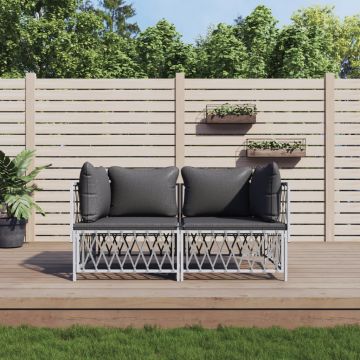 vidaXL Set mobilier de grădină, 2 piese, cu perne, alb, oțel
