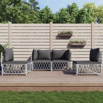 vidaXL Set mobilier de grădină, 4 piese, cu perne, alb, oțel