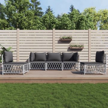 vidaXL Set mobilier de grădină, 5 piese, cu perne, alb, oțel