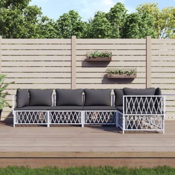 vidaXL Set mobilier de grădină, 5 piese, cu perne, alb, oțel