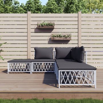 vidaXL Set mobilier de grădină, 5 piese, cu perne, alb, oțel