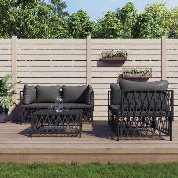 vidaXL Set mobilier de grădină, 5 piese, cu perne, antracit, oțel